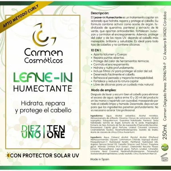 Carmen Cosméticos Leave-in Humectante 250ml - Imagen 2